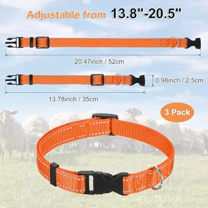 M METERXITY 3-Pack Reflective Goat Collars with Bells, 13.8"-20.5" Polyester Adjustable Pet Collar with Anti-Lost Grazing Copper Bell for Small Farm Animal/Sheep/Cow/Goat [Orange] - color: Orange