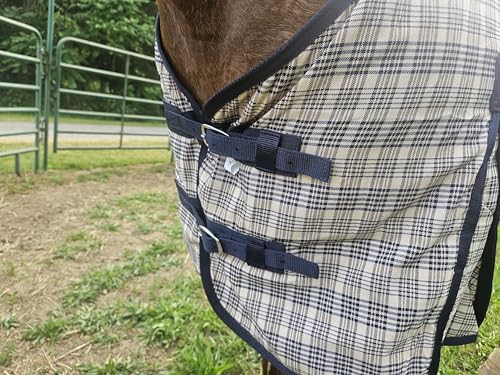 Navy Beige Plaid Horse Stable Sheet with Front Gussets, Lightweight Polyester Sheet for Horses, Travel, Stable & Show Use (Navy Beige Plaid, 76") - size: 76"