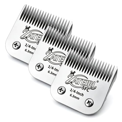 Size 5FC Detachable Pet Grooming Clipper Blade with Ceramic Cutter, 6.3mm 1/4 Inch Cut Length, Silver, Compatible with Andis, Oster A5, Wahl KM10, 3 Pack - color: Silver, size: 5FC 6.3mm - 3 Pack