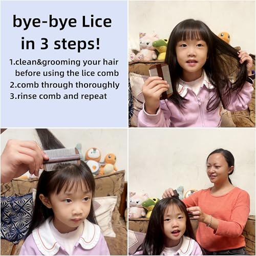 Extra Fine Stainless Steel Lice Comb Easy to Remove Nits and Eggs Reuseabe and Reliable Hair Lice Treatment Combs 4inches Different Double-Sided Needles for All Types Hair Useful