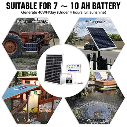 ECO-WORTHY 10W Solar Panel Battery Charger Portable for Charging 12V Battery or Vehicle Gate Opener,Electrical Fence Chicken Coop Lawn Tractor Boat - size: 10W Panel