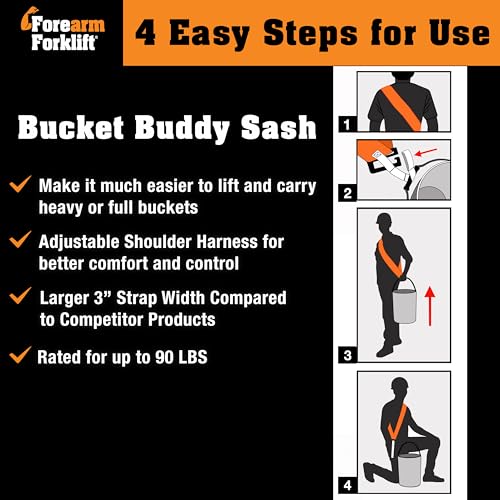 Bucket Buddy Sash – 90 Lbs Hands-Free Bucket Carrying Strap, Adjustable Shoulder Harness for 5 Gallon Buckets, Reduces Strain & Improves Balance, Heavy Duty Utility Carry System -Bucket not included-
