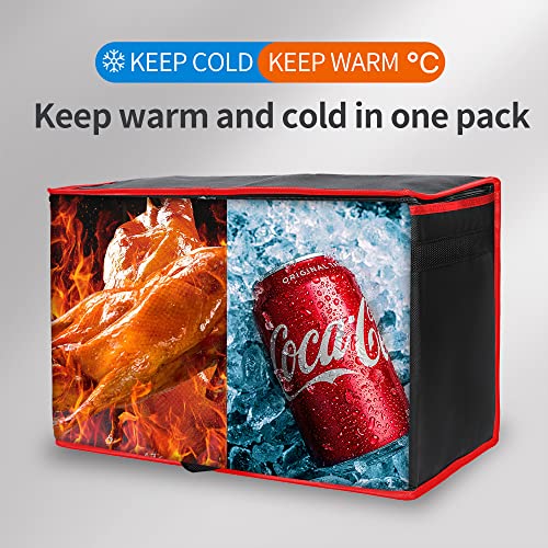 Bodaon Insulated Food Delivery Bag, XX-Large Reusable Grocery Shopping Bags, Picnic Cooler Bag Zipper/Zippered Top Cold, Black with Red Edge, 1-Pack | Reusable Grocery Shopping Bags, Picnic Cooler Bag, Zipper/Zippered Top Cold, Commercial Catering Pizza C