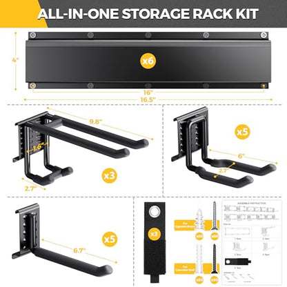 LBT 99" Garage Tool Organizer Wall Mount - 1000lbs Garden Tool Organizer | Anti-Rust, Adjustable Hooks, Sheds Garden Tool Organizer Black, Gifts For Men Dad Husband - size: 99inch