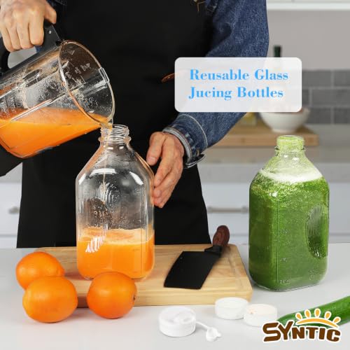 Syntic 4 Pack 64 Oz Glass Milk Bottles with Lids,Measurement Marks - style: 4 Pack