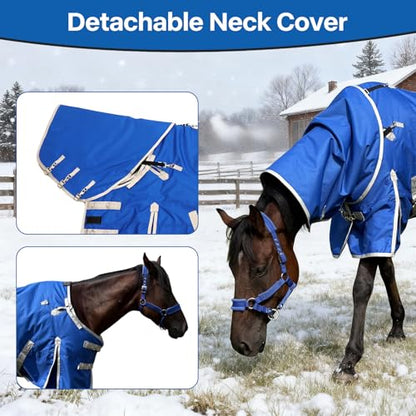 Turnout Horse Blankets Care Sheets, Blue 1800D Waterproof Breathable 320 Gram Filling (US 72 in(EU 135 cm)) - size: US 72 in(EU 135 cm)