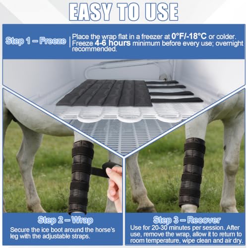 Horse Ice Boots 2 Pack, Horse Leg Wraps for Recovery & Daily Care, Black | Reusable Gel Ice Pack Wraps with Adjustable Straps for Hocks, Ankles, Knees, Legs and Hooves, Flexible After Freezing