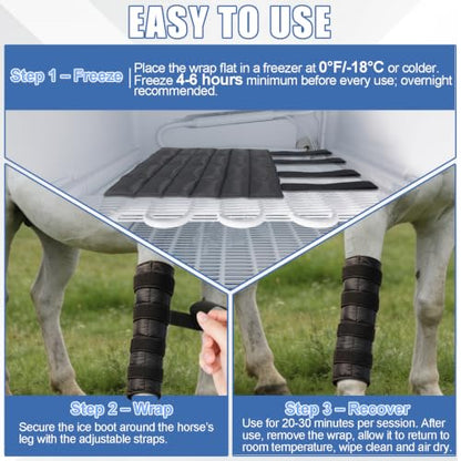 Horse Ice Boots 2 Pack, Horse Leg Wraps for Recovery & Daily Care, Black | Reusable Gel Ice Pack Wraps with Adjustable Straps for Hocks, Ankles, Knees, Legs and Hooves, Flexible After Freezing
