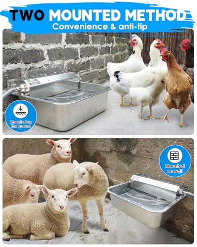 PETIMI Automatic Dog Water Dispenser, 2 Gallons 304 Stainless Steel Dog Water Bowl for Indoor/Outdoor, Large Water Bowl for Pets & Livestock, Anti Tip, Wide Mouth, Water Auto Fill, Fit GHT 3/4" Faucet