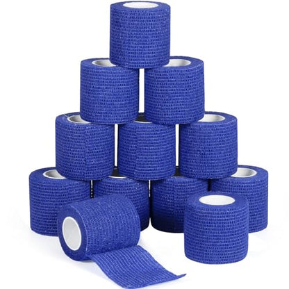 12Pcs Self Adhesive Bandage Wrap 2inch x 5 Yards Elastic Bandage Wrap Blue - color: Blue, size: 12Pcs