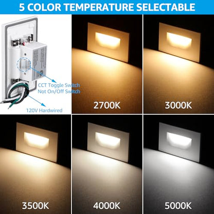 LEONLITE 6-Pack 5CCT 120V LED Step Lights, Horizontal, White - color: White, size: 4.72 Inch