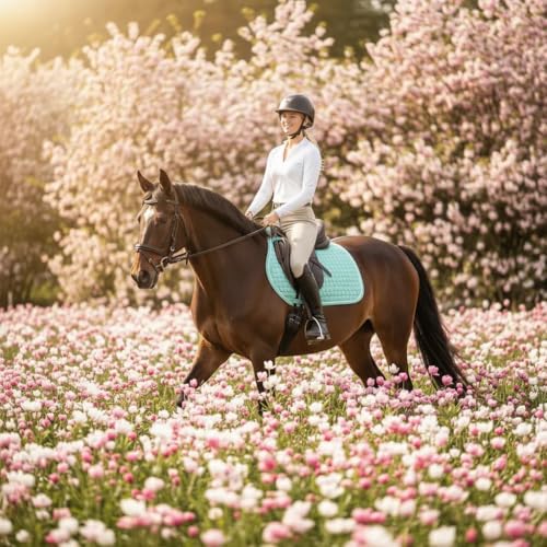 Premium English Horse Saddle Pad, Quilted Square Design, Available in Pink, Mint Green and Red etc, All-Purpose with Girth Straps (Mint Green) - color: Mint Green