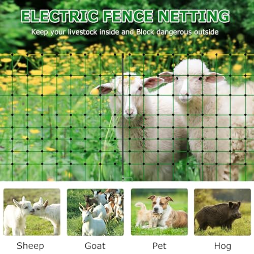 Electric Poultry Netting, 42.5" H x 164' L Electric Fence Netting | for Livestock, Cattle, Sheep, Goat, Is Robust and Durable, Requires No Assembly, Lightweight and Portable - size: 42.5" H x 164' L