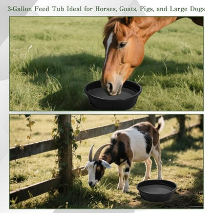 6 Pcs Rubber Feeder Pan 12 Quart/ 3 Gallon Rubber Dust Bath Tub Large Utility Feed Bucket Livestock Bowl for Feeding Pig Dog Horse Goat Chicken Animal, 17.1 x 4.3 Inch