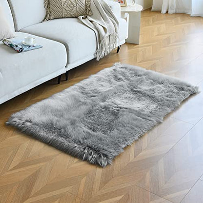 duduta Grey Faux Sheepskin Fur Rug 3x5 ft, Fluffy Carpet Rug - color: Grey, size: 3' x 5'
