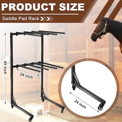8-Arm Saddle Pad Rack with Wheels, Removable Horse Blanket Holder Space Saving Horse Saddle Pads Stand for Barn Stable Farm Trailer Accessories