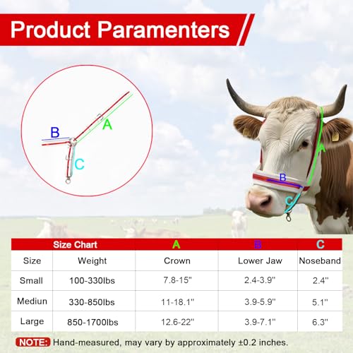 Cattle Halter Calf Halter Cow Halters with Heavy-Duty Brass Buckle, Easy-Clean Suede-Like Material, Adjustable Design for Calves, Adult Cattle, and Small Ponies (White, Medium) - size: Medium