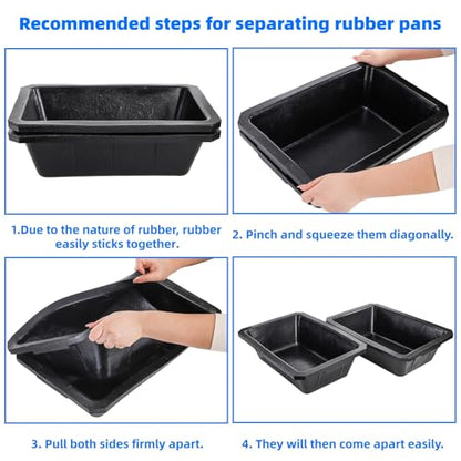 Cididu 2 Pack Rubber Feeder Pan, 10 Quart Large Horse Trough Feeder Bucket, Heavy Duty 2.5 Gallon Chicken Dust Bath Tub Water Bowl for Pig Goat Dog Cat Farm Livestock Animal Feeding, Rectangular