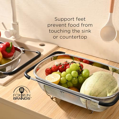 Fox Run Stainless Steel Colander, 4.7 Quart Over The Sink Pasta Strainer - size: 4.7 Quart