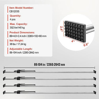 VEVOR Cargo Bar, Cargo Bar Adjustable from 89" to 104", Heavy-Duty Steel Cargo Stabilizer Bar with 309 lbs Capacity, Truck Bed Load Bar for Truck Bed, Trailer, Semi Trailer (4 pcs) - size: 89"-104", style: 4 PACKS