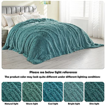 GONAAP Fuzzy Faux Fur Queen Blanket for Couch, Light Teal, 90"x90" - color: Light Teal, size: Queen(90"x90")