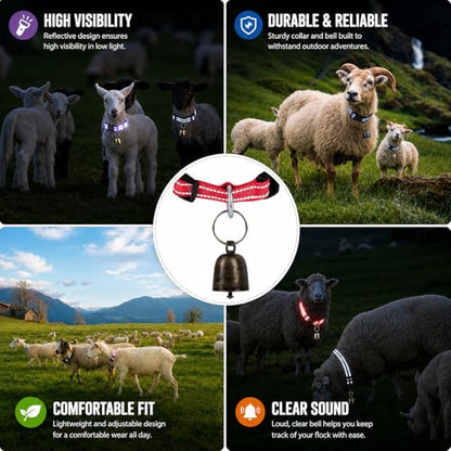 5 Pack Reflective Goat Collars with Bells,Anti-Lost Pet Collar - color: Black+Red+Pink+Deep Blue+Purple