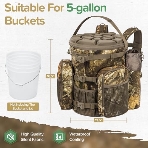 BLISSWILL Hunting Bucket Backpack with Seat Suitable for 5-gallon fishing - color: Timbreon Camo