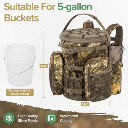 BLISSWILL Hunting Bucket Backpack with Seat Suitable for 5-gallon fishing - color: Timbreon Camo