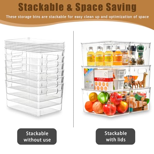Freebat 12 Pack Clear Storage Bins with Lids, 7 Quart Pantry Organizer Bins | Large, Stackable Plastic Storage Containers, Pantry Organization for Office, Bedroom, Cabinet, Fridge,Kitchen Organization - size: 12 Pack Large