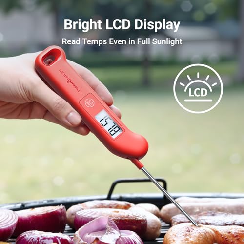 Professional Meat Thermometer Digital, ±0.5℉ NIST Certified Accuracy, Instant Read Food Thermometer for Cooking Grill, Fully Waterproof, Auto-Rotate Backlit Display, Motion-Sensing On/Off, Red