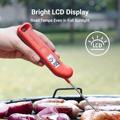 Professional Meat Thermometer Digital, ±0.5℉ NIST Certified Accuracy, Instant Read Food Thermometer for Cooking Grill, Fully Waterproof, Auto-Rotate Backlit Display, Motion-Sensing On/Off, Red