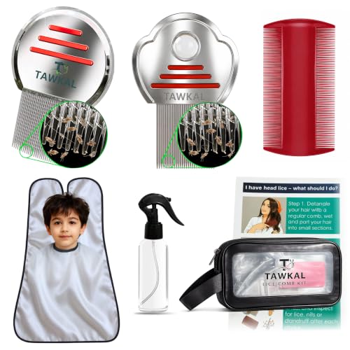 7-Piece Lice Removal Kit, 3 Combs Stainless Steel Lice Combs with Protective Wrap, Spray Bottle & Hair Clips, Pouch Removes Lice, Nits & Eggs, for All Hair Types