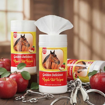 Threlaco 3 Pack Horse Bit Wipes 120 Pcs Apple Horses Bit Cleaners for Happy Horse Disposable Cleaning Wipes for English or Western Bits - style: Apple