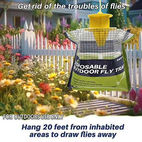 10 Pack Fly Traps Outdoor Hanging Disposable Fly Bags Trap, Effective Pre-Baited Flies Catcher, Flies Killer Bug Control for Patio, Yard, Chicken Coops, Horse Stables, Barns