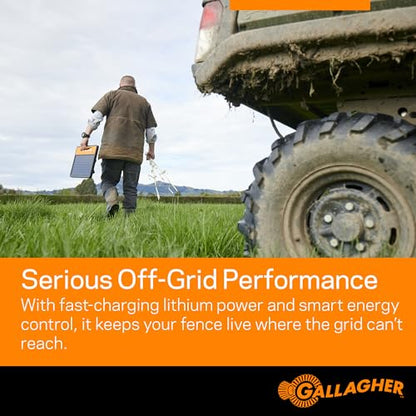 Gallagher S120 Lithium Solar Fence Charger | 1.2 Joule Energizer Powers Up to 35 Miles or 120 Acres | Solar Lithium Iron Phosphate Battery | Adaptive Power Control | Portable and Weather Resistant