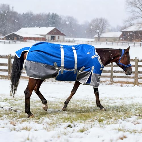 Winter Horse Blanket Horse Turnout Blanket Waterproof 1200D 260g Filled Medium Weight Horse Blanket with Detachable Neck Cover - size: 78in