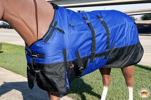 Hilason 600D Waterproof Turnout Blanket for Horses with Belly Wrap - size: 66 In