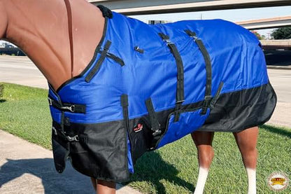Hilason 600D Waterproof Turnout Blanket for Horses with Belly Wrap - size: 66 In