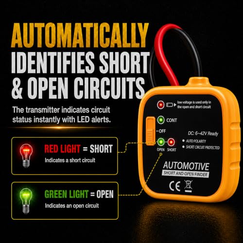 Wire Tracer Automotive Open & Short Finder, DC 6-42V Circuit Breaker Finder Electrical Tester Fault Probe Cable Tracker Auto Wire Locator Car Broken Wire Detector Tool