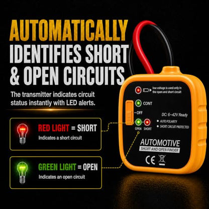 Wire Tracer Automotive Open & Short Finder, DC 6-42V Circuit Breaker Finder Electrical Tester Fault Probe Cable Tracker Auto Wire Locator Car Broken Wire Detector Tool