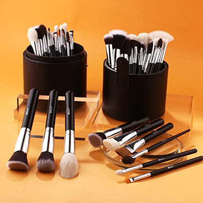 BEILI Makeup Brushes 42pcs Makeup Brush Set Premium Goat Synthetic Hair Kabuki Foundation Blending Brush Face Powder Blush Concealers Eye Shadows Make Up Brushes Kit with Case（Black） - color: 42pcs with Holder