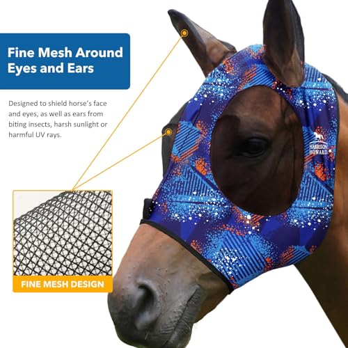 Harrison Howard Super Comfort Stretchy Fly Mask Large Eye Space with UV Protection Soft on Skin with Breathability Chic Blue M Cob - color: Chic Blue, size: Cob (Medium)