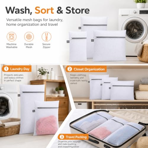 Kimmama Laundry Bags Mesh Wash Bags, Garment Bag for Washing Machine, 1L+1M - color: White, size: 1L(16x20")+1M(12x16")