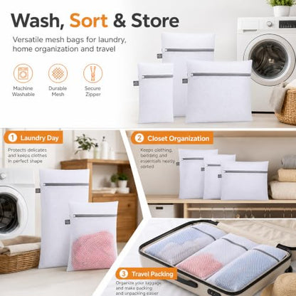 Kimmama Laundry Bags Mesh Wash Bags, Garment Bag for Washing Machine, 1L+1M - color: White, size: 1L(16x20")+1M(12x16")