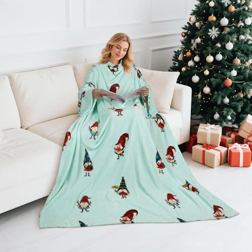 Catalonia Wearable Blanket with Sleeves for Women & Men, Fleece Wrap Throw - color: Christmas Elf Green