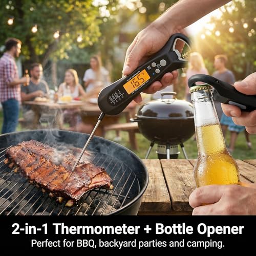 Instant Read Meat Thermometer, Waterproof Digital Food Thermometer | Backlit LCD Display, Long Probe, Fast Accurate Temperature Reading for BBQ, Grill, Candy & Oil Cooking (°C/°F)