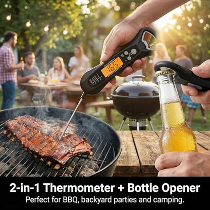 Instant Read Meat Thermometer, Waterproof Digital Food Thermometer | Backlit LCD Display, Long Probe, Fast Accurate Temperature Reading for BBQ, Grill, Candy & Oil Cooking (°C/°F)