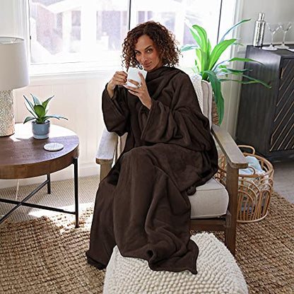 Catalonia Wearable Blanket with Sleeves for Women & Men, Fleece Wrap Throw - color: Brown