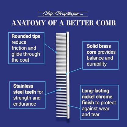 Chris Christensen 5in Face and Feet Fine/Coarse Butter Comb, Groom Like a Professional, Rounded Corners Prevent Friction and Breakage, Solid Brass Spin with Steel Teeth, Chrome Finish - size: 006 - 5 Inch Fine/Extra Fine
