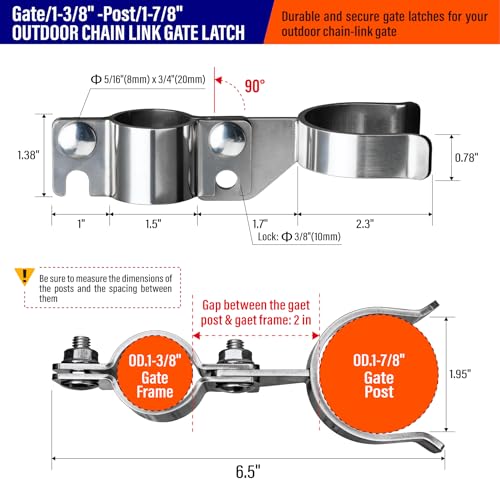 Heavy Duty Stainless Steel 1-3/8" x 1-7/8" Chain Link Fence Gate Fork Latch with Hole for Padlock（Fit 1 3/8" Gate Frame） 1Pack - size: 1-3/8''x1-7/8''-1P